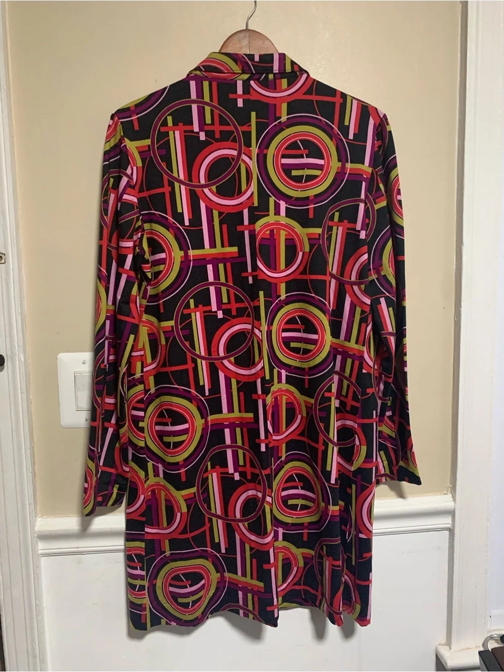 Vintage Lynn Ritchie Geometric Silk Blend Longline Blazer Jacket Size M Retro